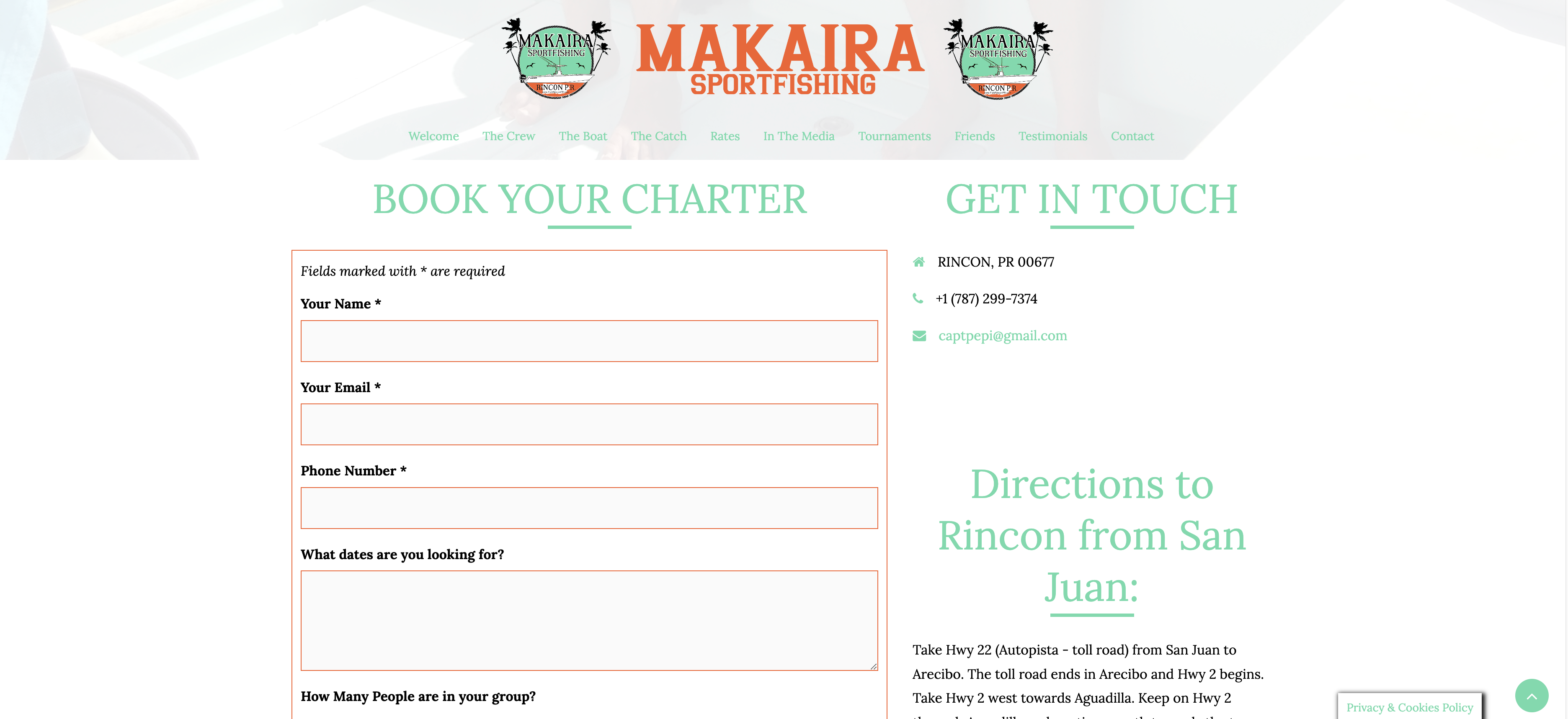 Website Design for Sailing Fishing Charters